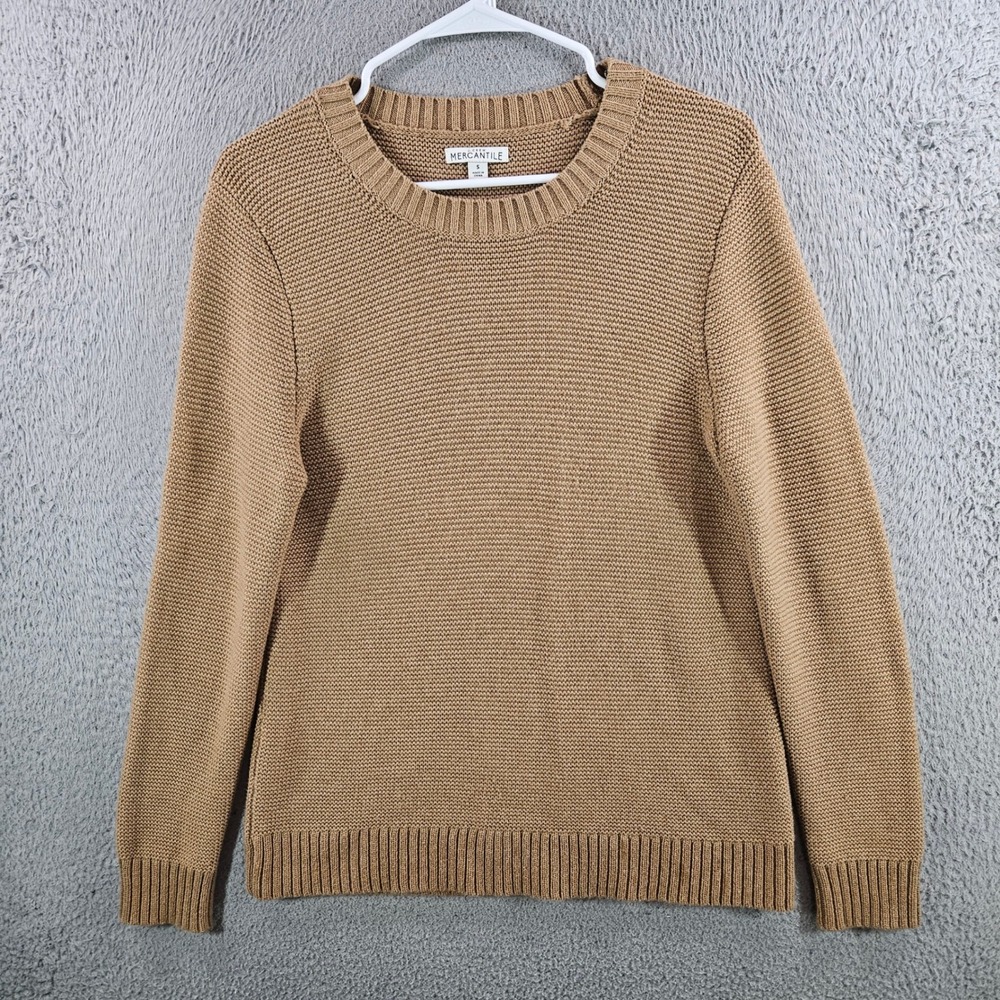 J.Crew Mercantile Womens Tan Garter Stitch Cotton Merino Wool Sweater Small
